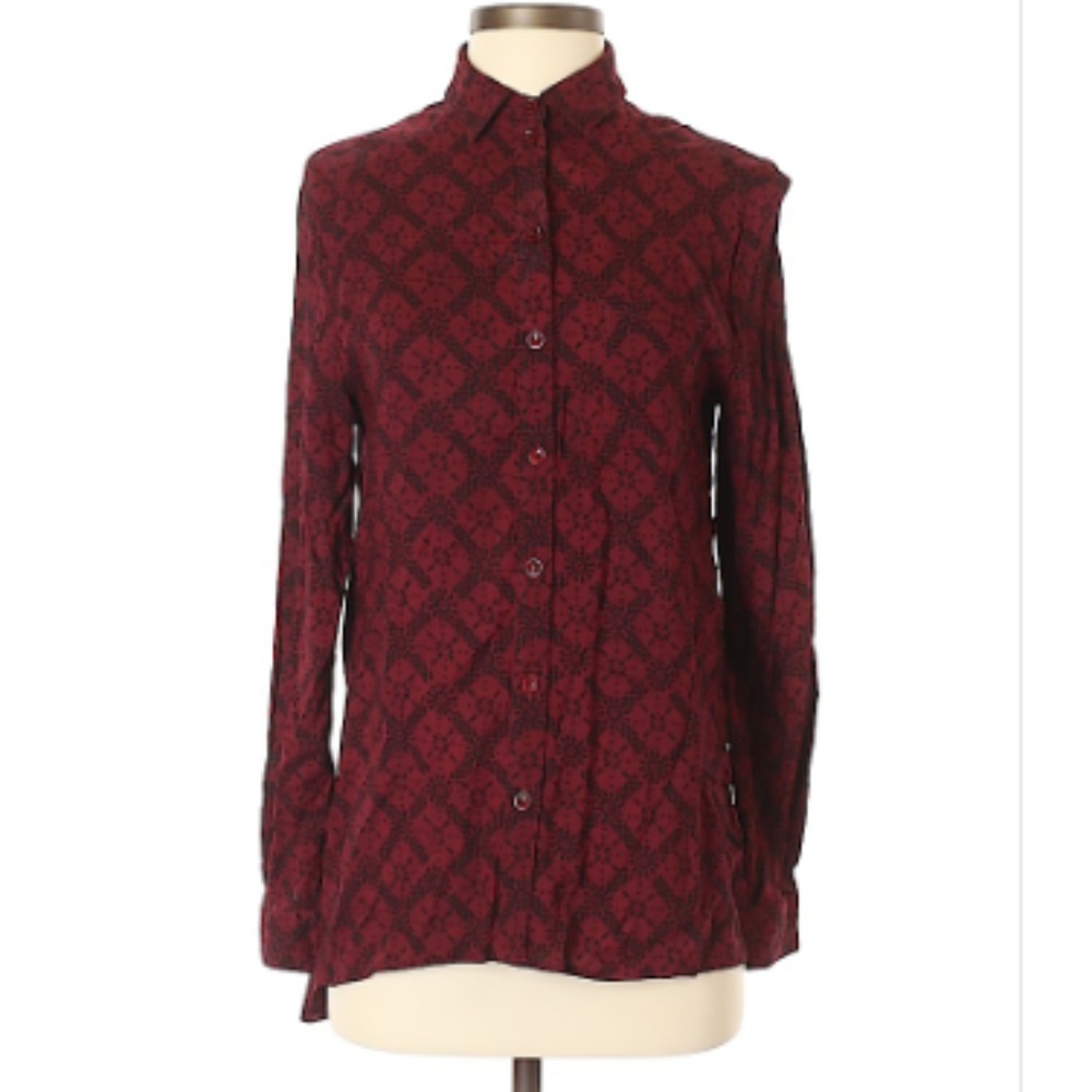 ECOTE Argyle Floral Long Sleeve Button Front Top
